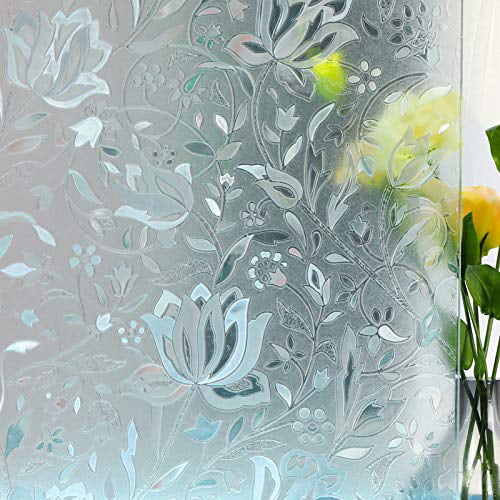 Non Adhesive Heat Control Anti UV Window Cling for Office and Home Decoration,35 inches by 78.7 inches Mikomer Privacy Window Film Etched Flowers Static Cling Glass Door Film 